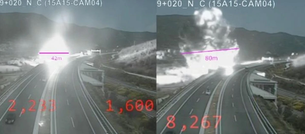 Το πρώτο και το δεύτερο στάδιο της ανάφλεξης. Η διάμετρος της φωτιάς μεγαλώνει από τα 42 στα 80 μέτρα