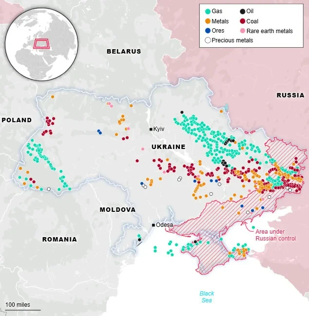 Χάρτης με τα ορυκτά της Ουκρανίας και αυτά που είναι υπό Ρωσική κατοχή -Φωτογραφία:&nbsp;United Media 24