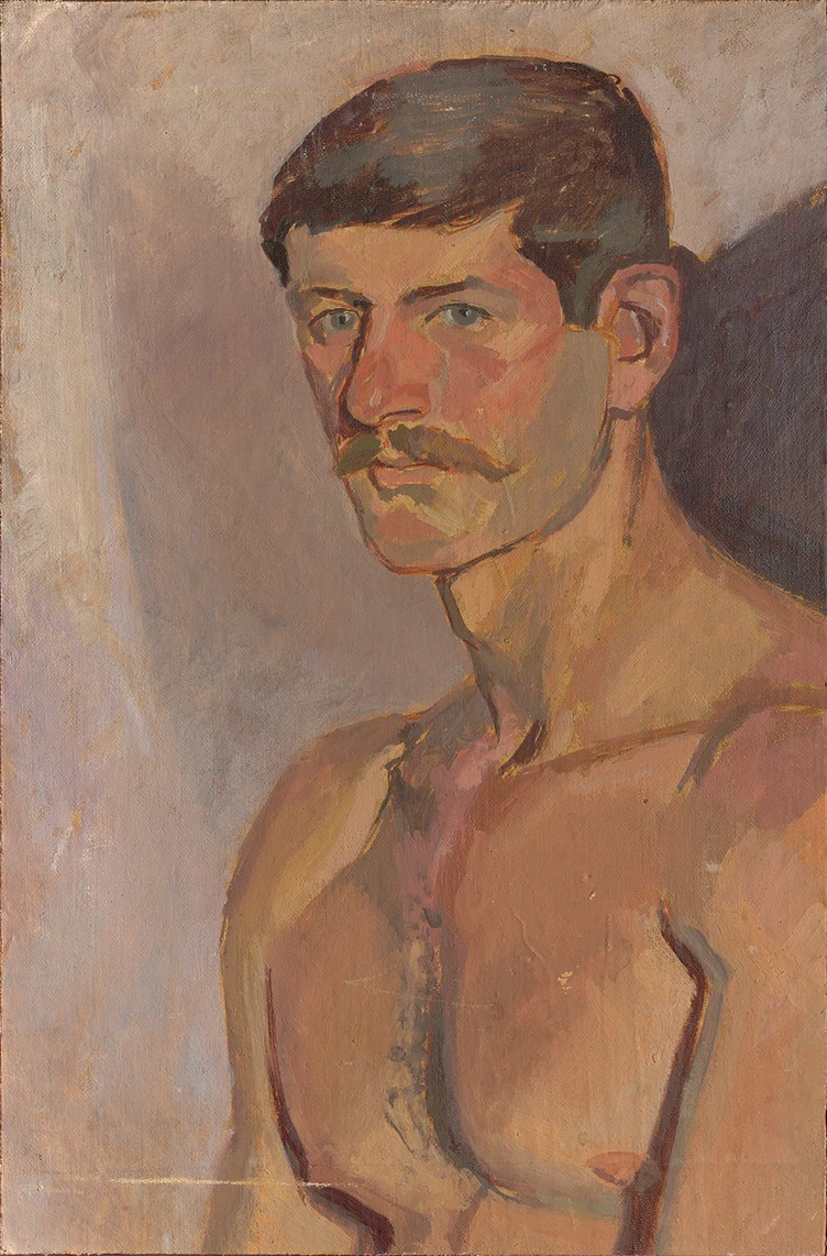 Μιχάλης Μανουσάκης, Πορτρέτο, 1977, λάδι, 46,2x30,2 εκ. Δωρεά Ντίνου Χριστιανόπουλου, Βιβλιοθήκη & Κέντρο Πληροφόρησης ΑΠΘ. Εκτέθηκε σε ομαδική έκθεση Θεσσαλονικέων καλλιτεχνών στη Μικρή Πινακοθήκη ΔΙΑΓΩΝΙΟ (14/11-10/12/1977)