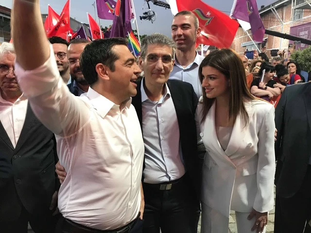 Με τον Αλέξη Τσίπρα, την Κατερίνα Νοτοπούλου και τον αείμνηστο Αλέξανδρο Νικολαΐδη σε προεκλογική συγκέντρωση&nbsp;