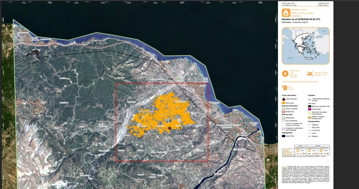 Χάρτης από την υπηρεσία Copernicus