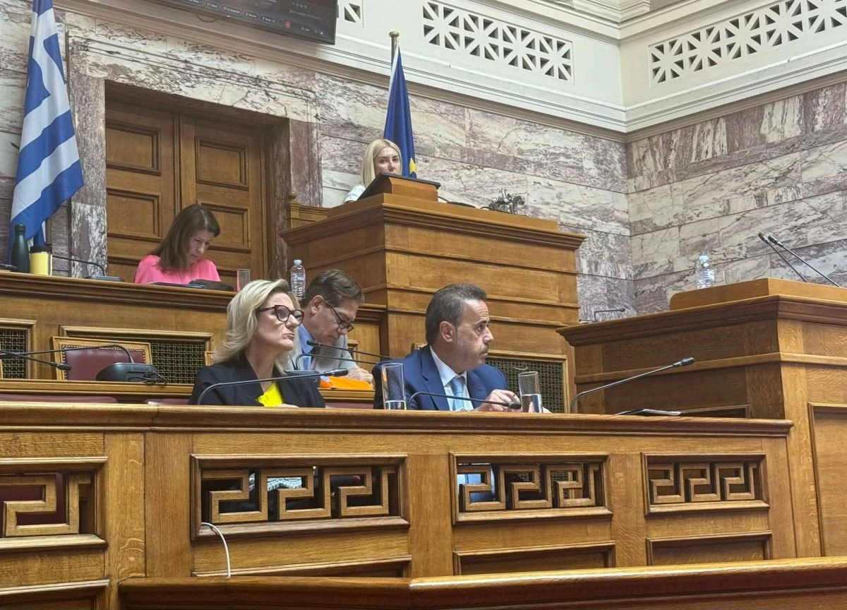 Στιγμιότυπο από τη συνεδρίαση της διαρκούς επιτροπής&nbsp;Παραγωγής και Εμπορίου στη Βουλή - Δεξιά ο υπουργός Περιβάλλοντος και Ενέργειας, Στ. Παπασταύρου