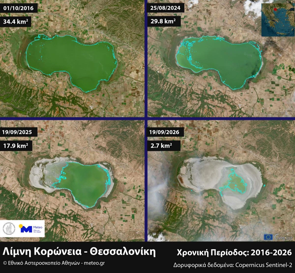 Η πτωτική πορεία της στάθμης των υδάτων στη λίμνη Κορώνεια, με το πέρασμα των ετών