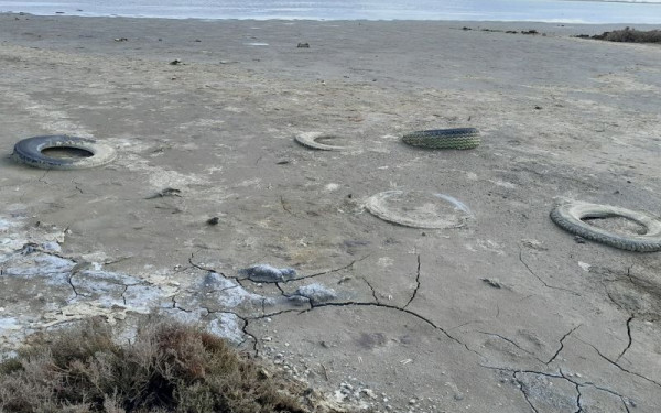 Η άμπωτη αποκάλυψε τα "κρυμμένα" μυστικά των δυτικών ακτών του Θερμαϊκού: Μπάζα, σκουπίδια και ελαστικά (Φωτ.)