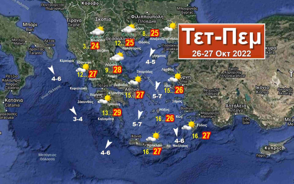 Η πορεία της θερμοκρασίας και οι πιθανές τοπικές βροχές έως και το τριήμερο της 28ης Οκτωβρίου