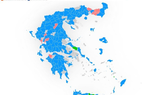 Διαδραστικός χάρτης με τα αποτελέσματα ανά περιφέρεια, δήμο και κοινότητα