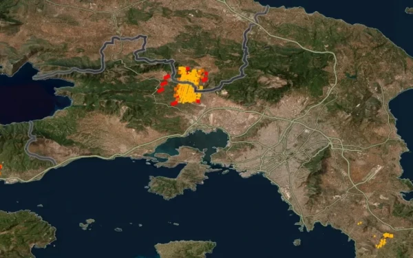 Πώς φαίνεται η φωτιά στα Δερβενοχώρια από τους δορυφόρους της NASA (φωτ.)