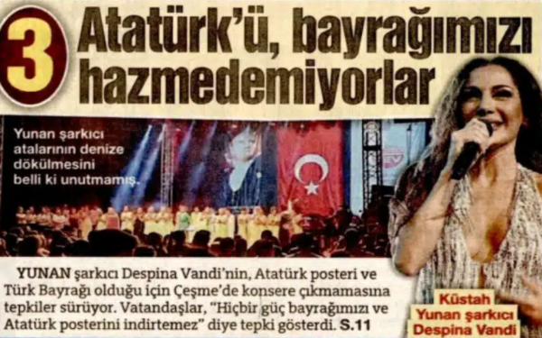 Τουρκικά μέσα κατά της Δέσποινας Βανδή: «Ελλάδα μη δοκιμάζεις την υπομονή μας»