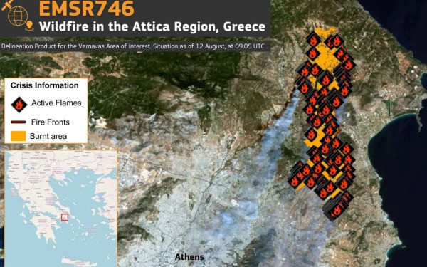 Copernicus: Στα 23 χιλιόμετρα εκτείνονταν τα μέτωπα της πυρκαγιάς στην Αττική - 168 τα ενεργά