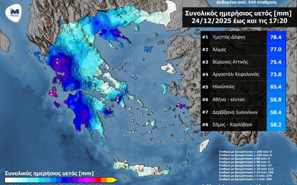 Meteo: Μεγάλα ύψη βροχής στα δυτικά και στην Αττική