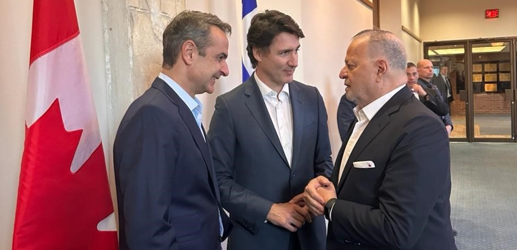 Μητσοτάκης και Τριντό με τον Ευάγγελο Μυτιληναίο στο Τορόντο του Καναδά