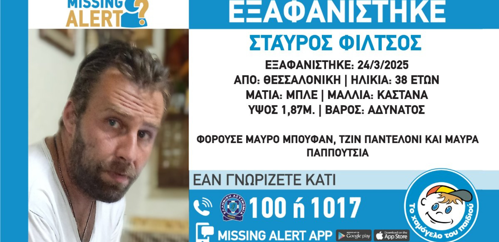 Θεσσαλονίκη: Κινητοποίηση για τον εντοπισμό 38χρονου - Αγνοείται από το πρωί της Δευτέρας 24 Μαρτίου