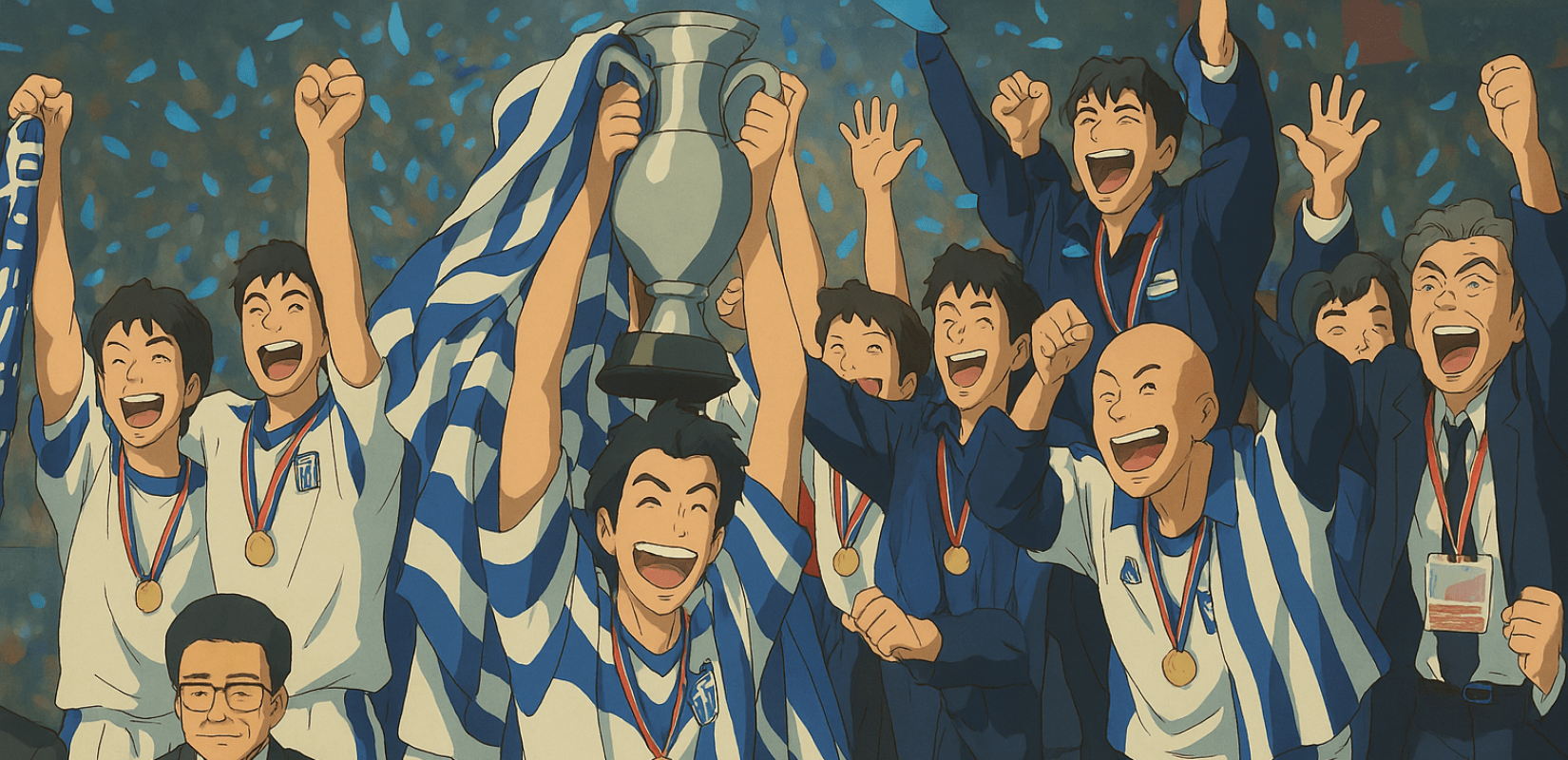 Η απονομή του τροπαίου του EURO 2004 στην Εθνική ομάδα σε μορφή anime