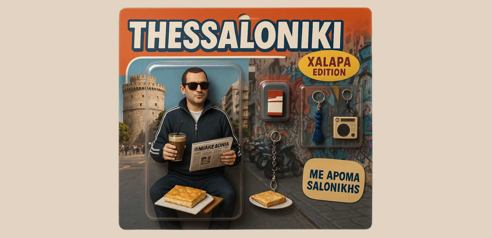 Ενας Θεσσαλονικιός σε συσκευασία παιχνιδιού - Δημιουργία εικόνας μέσω ΑΙ