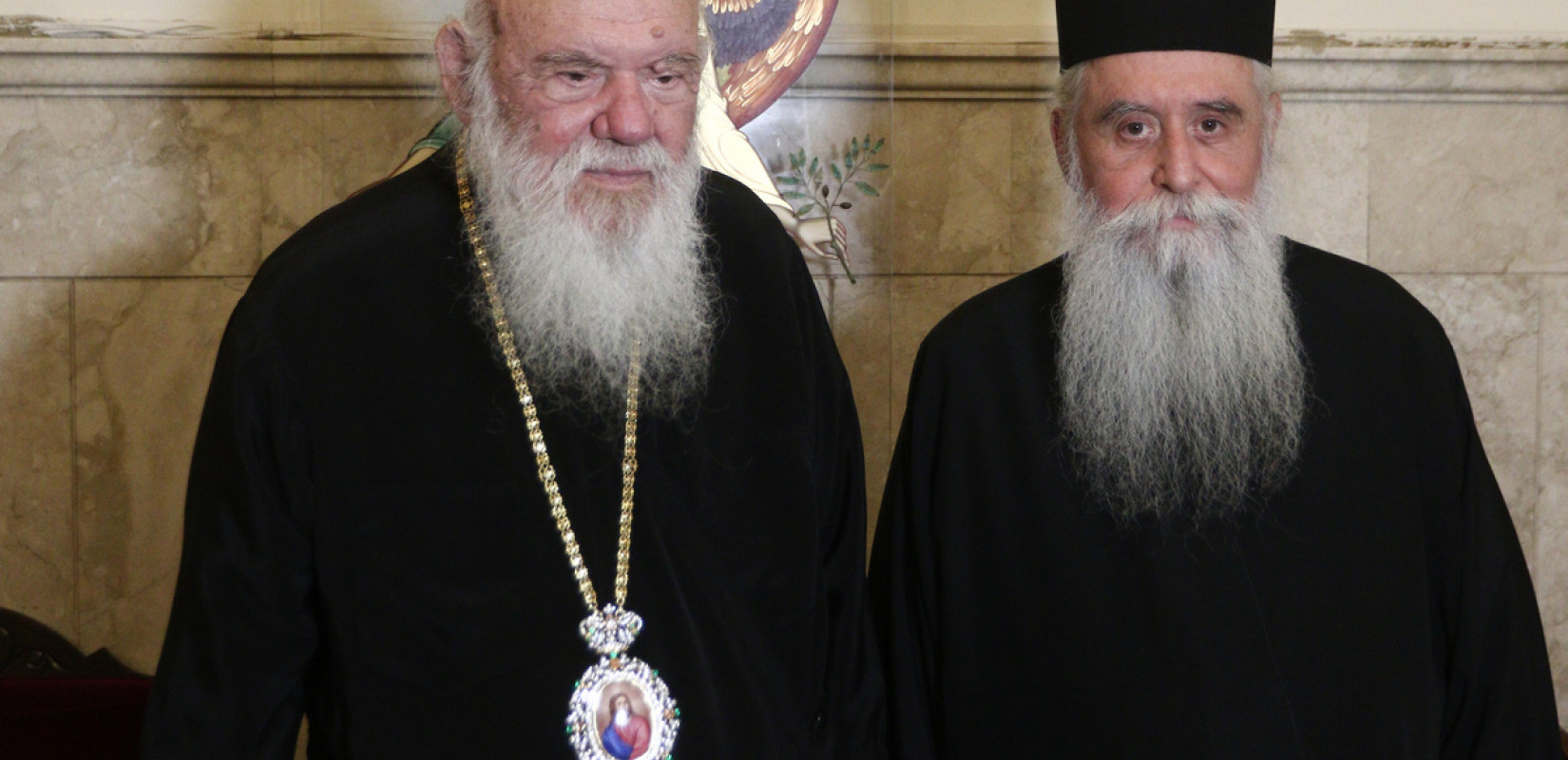 O νέος αρχιεπίσκοπος Σινά, Συμεών, στον αρχιεπίσκοπο Αθηνών και πάσης Ελλάδος Ιερώνυμο