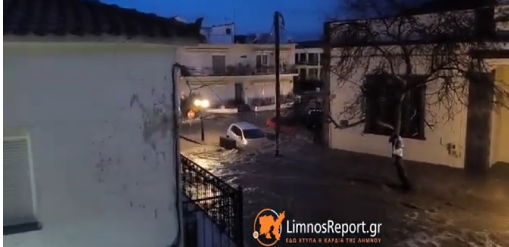 Κακοκαιρία: Ήχησε το 112 στη Λήμνο - Χείμαρροι οι δρόμοι της Μύρινας