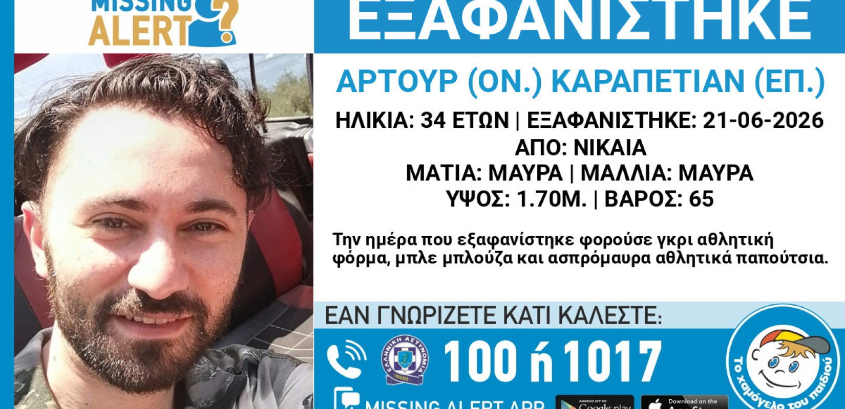 Νίκαια: Συναγερμός για την εξαφάνιση 34χρονου
